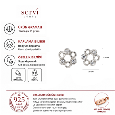 Servi 925 Ayar Gümüş Minimal Halka Çiçek Küpe