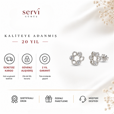 Servi 925 Ayar Gümüş Minimal Halka Çiçek Küpe