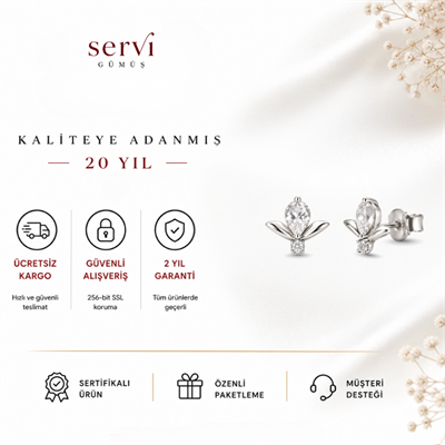 Servi 925 Ayar Gümüş Minimal Lotus Markiz Taşlı Küpe