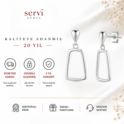 Servi 925 Ayar Gümüş Modern Çerçeve Sallantılı Küpe