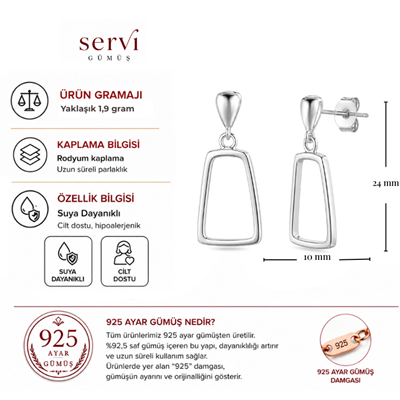 Servi 925 Ayar Gümüş Modern Çerçeve Sallantılı Küpe