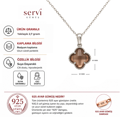 Servi 925 Ayar Gümüş Moka Taşlı Yonca Kolye