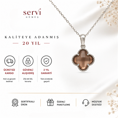 Servi 925 Ayar Gümüş Moka Taşlı Yonca Kolye