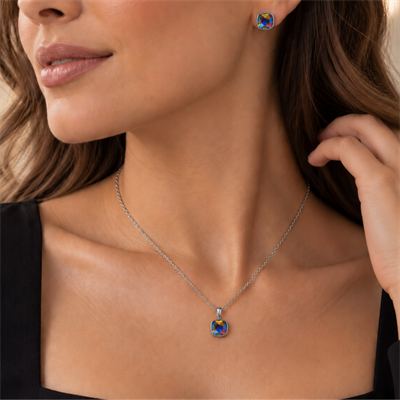 Servi 925 Ayar Gümüş Multicolor Kristal Taşlı Gökkuşağı Kolye Küpe Set