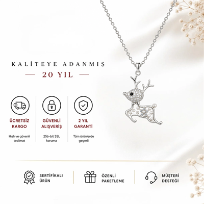 Servi 925 Ayar Gümüş My Deer Mini İnci Detaylı Geyik Figürlü Kolye