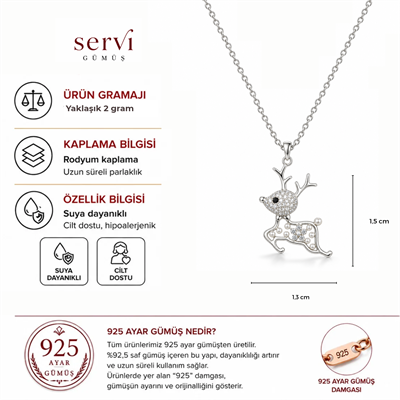 Servi 925 Ayar Gümüş My Deer Mini İnci Detaylı Geyik Figürlü Kolye
