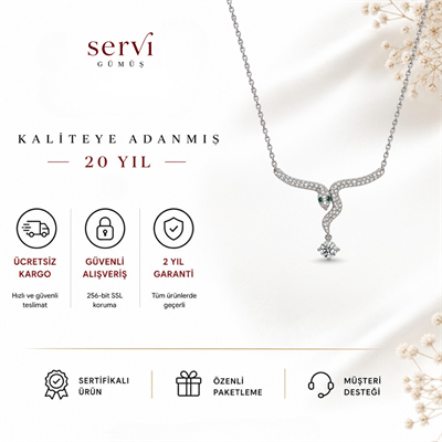 Servi 925 Ayar Gümüş Mystic Serpent Yeşil Gözlü Yılan Kolye