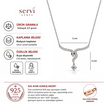 Servi 925 Ayar Gümüş Mystic Serpent Yeşil Gözlü Yılan Kolye