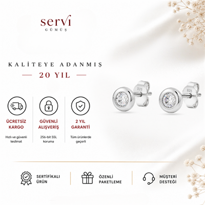 Servi 925 Ayar Gümüş Nova 6 mm Tektaş Küpe