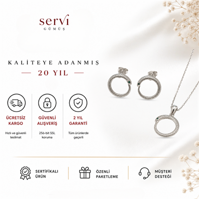 Servi 925 Ayar Gümüş Ouro Yılan Kolye ve Küpe Seti