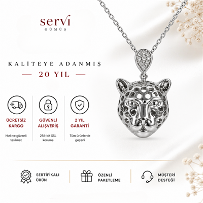 Servi 925 Ayar Gümüş Panter Figürlü Zirkon Taş Detaylı Kolye
