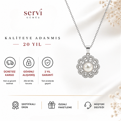 Servi 925 Ayar Gümüş Pearl Garden İnci Çiçek Kolye