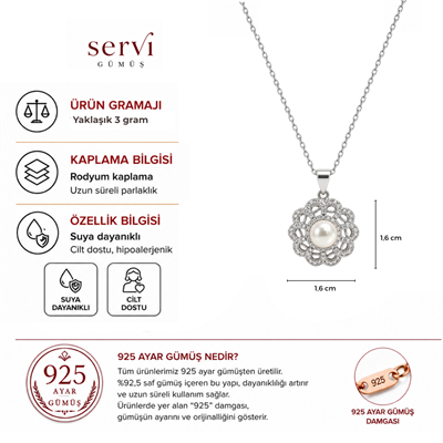 Servi 925 Ayar Gümüş Pearl Garden İnci Çiçek Kolye