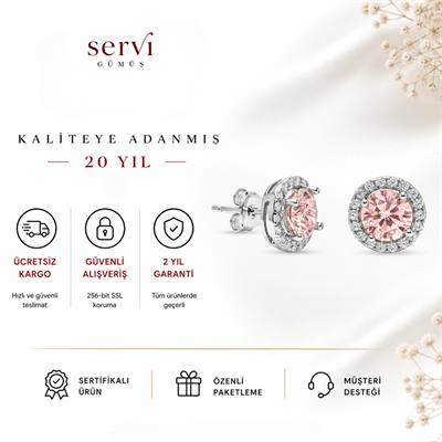 Servi 925 Ayar Gümüş Pink Dream Pembe Tektaş  Küpe 