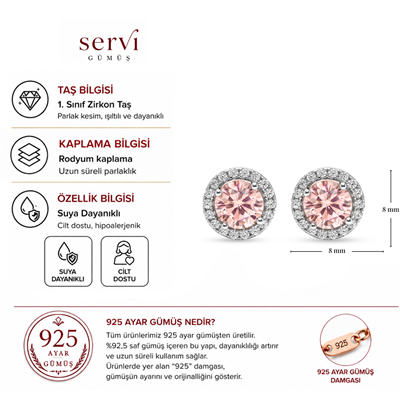 Servi 925 Ayar Gümüş Pink Dream Pembe Tektaş  Küpe 