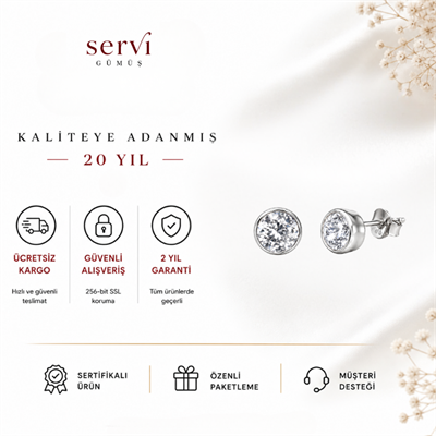 Servi 925 Ayar Gümüş Pure Light 4 mm Zirkon Taşlı Tektaş Küpe