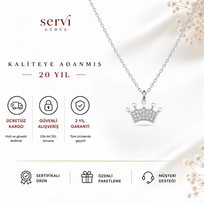 Servi 925 Ayar Gümüş Queen Taç Kolye