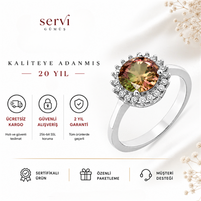 Servi 925 Ayar Gümüş Rainbow Taşlı Yüzük