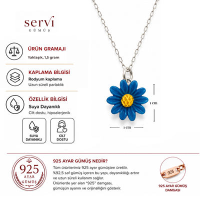 Servi 925 Ayar Gümüş Renkli Çiçek Kolye