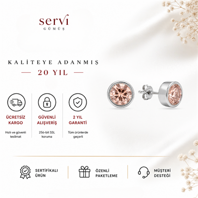 Servi 925 Ayar Gümüş Rosa 7 mm Tektaş Küpe