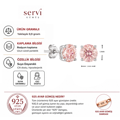 Servi 925 Ayar Gümüş Rosalie 5 mm Tektaş Küpe