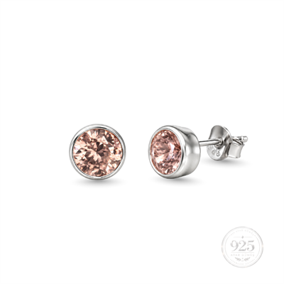 Servi 925 Ayar Gümüş Rose Glow 4 mm Pembe Zirkon Taşlı Tektaş  Küpe 