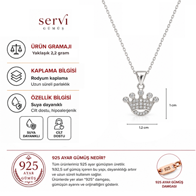 Servi 925 Ayar Gümüş Royal Crown Taç Kolye