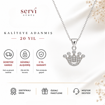 Servi 925 Ayar Gümüş Royal Crown Taç Kolye