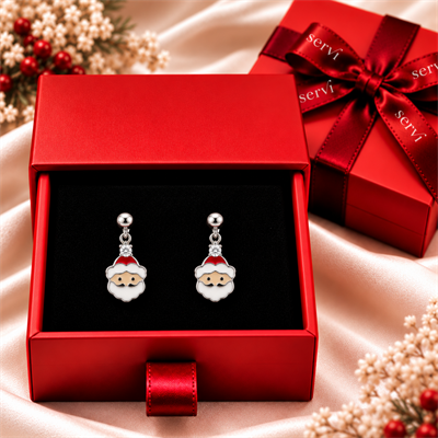 Servi 925 Ayar Gümüş Santa Charm Noel Baba Figürlü Küpe