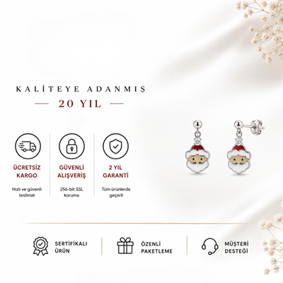 Servi 925 Ayar Gümüş Santa Charm Noel Baba Figürlü Küpe