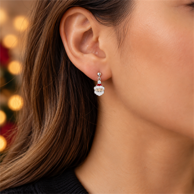 Servi 925 Ayar Gümüş Santa Charm Noel Baba Figürlü Küpe