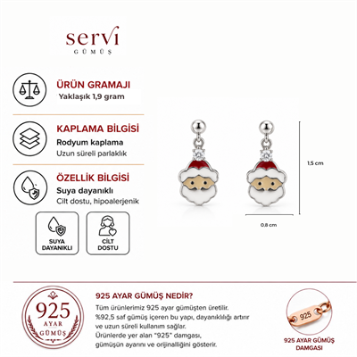 Servi 925 Ayar Gümüş Santa Charm Noel Baba Figürlü Küpe