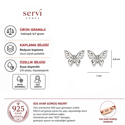 Servi 925 Ayar Gümüş Silver Wings Kelebek Figürlü Küpe