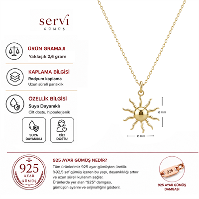 Servi 925 Ayar Gümüş Solis Güneş Kolye