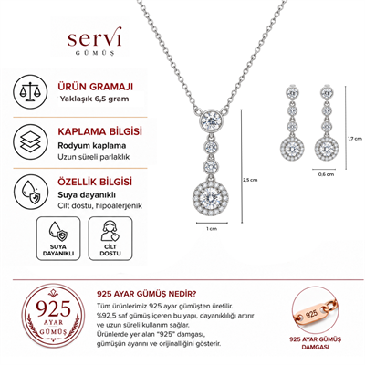 Servi 925 Ayar Gümüş Starlight Zirkon Taşlı Kolye ve Küpe Seti