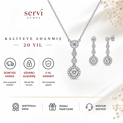 Servi 925 Ayar Gümüş Starlight Zirkon Taşlı Kolye ve Küpe Seti