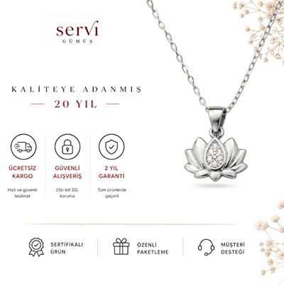 Servi 925 Ayar Gümüş Taşlı Lotus Çiçeği Kolye