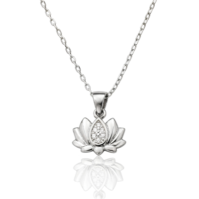 Servi 925 Ayar Gümüş Taşlı Lotus Çiçeği Kolye