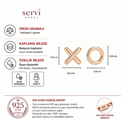Servi 925 Ayar Gümüş XOXO Rose Küpe