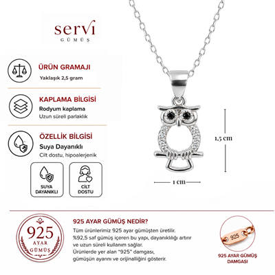 Servi 925 Ayar Gümüş Zirkon Taşlı Baykuş Figürlü Kolye