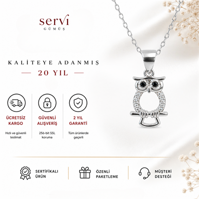 Servi 925 Ayar Gümüş Zirkon Taşlı Baykuş Figürlü Kolye