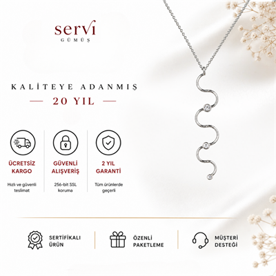 Servi 925 Ayar Gümüş Zirkon Taşlı Dalga Formlu Uzun Kolye
