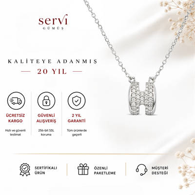 Servi 925 Ayar Gümüş Zirkon Taşlı H Harfi Kolye