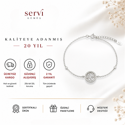 Servi 925 Ayar Gümüş Zirkon Taşlı Hayat Ağacı Bileklik