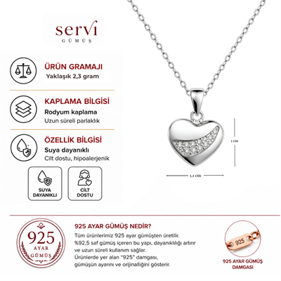 Servi 925 Ayar Gümüş Zirkon Taşlı Kalp Kolye