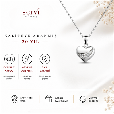 Servi 925 Ayar Gümüş Zirkon Taşlı Kalp Kolye