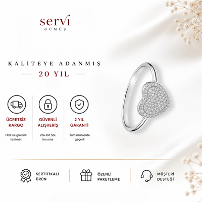 Servi 925 Ayar Gümüş Zirkon Taşlı Kalp Figürlü Yüzük
