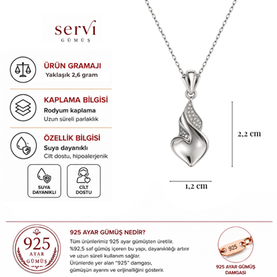 Servi 925 Ayar Gümüş Zirkon Taşlı Kıvrımlı Kalp Kolye