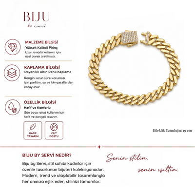 Biju by Servi Kutu Kilitli Taşlı Kalın Zincir Bileklik