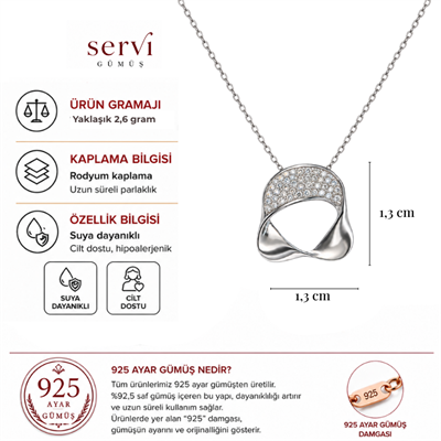 Servi 925 Ayar Gümüş Zirkon Taşlı Modern Halka Form Kolye
